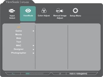 OSD: View-Modi (Screenshot Handbuch ViewSonic)