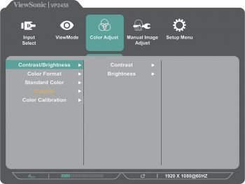 OSD: Farb-Einstellungen (Screenshot Handbuch ViewSonic)