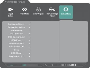 OSD: System-Einstellungen (Screenshot Handbuch ViewSonic)