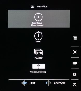 GamePlus-Menü des ASUS ROG Strix XG32VQR