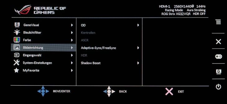 Spieleinstellungsebene des ASUS ROG Strix XG32VQR