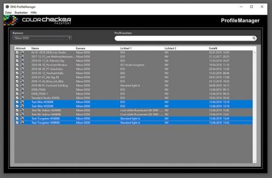 DNG-Profile-Manager zur Verwaltung der Profile. Die Lichtart bei der Aufnahme wird unabhängig von den Kamera-Einstellungen automatisch erkannt 