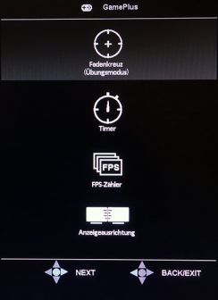 Einstellungsmöglichkeiten von GamePlus über separate Taste