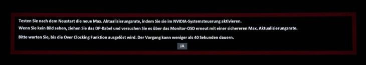 OSD: Warnmeldung bei Aktivierung des 200-Hz-Modus