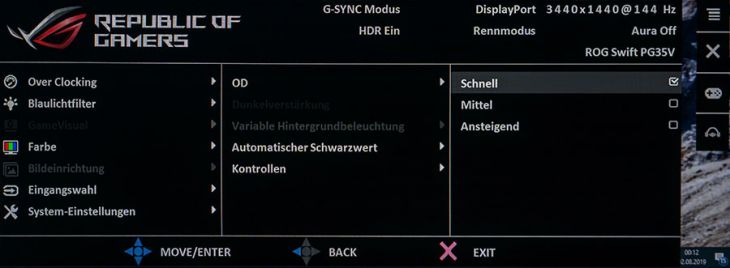 Mögliche Einstellungen der variablen Hintergrundbeleuchtung