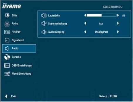 Sound-Einstellungen im OSD des iiyama XB3288UHSU-B1