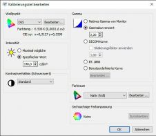 SpectraView II: Kalibrierungsziel bearbeiten (Screenshot aus der Software)