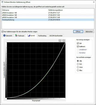SpectraView II: Kurvendarstellung (Screenshot aus der Software)