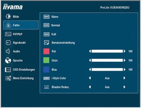 Das Farbmenü bietet gegenüber seinem Vorgänger keine Gamma-Einstellungs-Ebene mehr