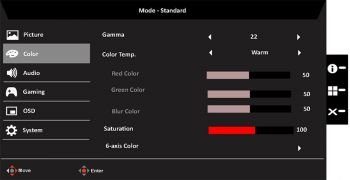 Einstellungsebene „Color“ (Handbuch Acer Predator XN253Q)
