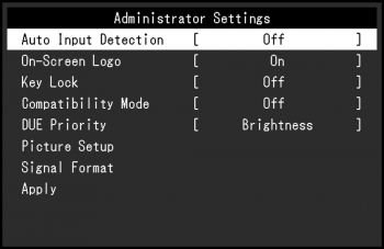 OSD: Administrator-Einstellungen (Screenshot: EIZO-Handbuch)