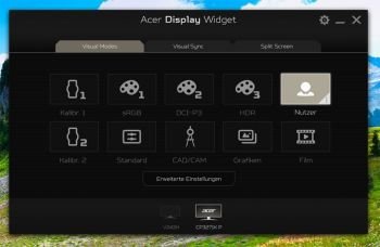 Acer Dsiplaymangersoftware: Kategorie „Visual Modes“