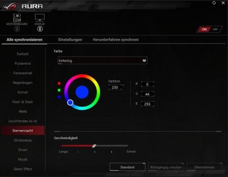 Aura-Software steuert und synchronisiert die Leuchteffekte zwischen Computer, Monitor und externen Komponenten