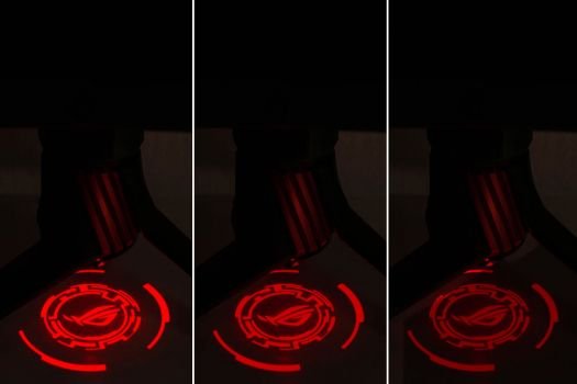 Unterhalb des Monitorarms können Logos auf den Untergrund projiziert werden