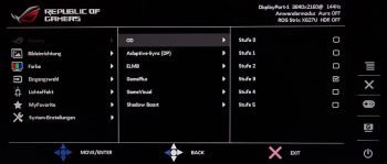 OSD: Fünfstufige Overdrive-Einstellung für die Pixelbeschleunigung