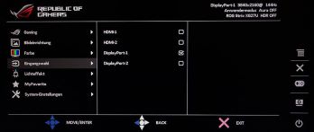 OSD Eingangswahl: Auswahlmöglichkeit der zwei HDMI- und DisplayPort-Eingänge