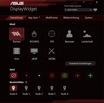 OSD: Oberfläche von ASUS DisplayWidget