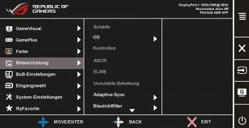 OSD: Erste Seite der Bildeinrichtungsebene