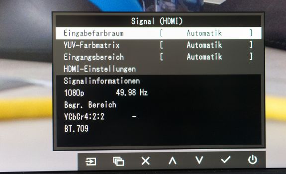 Signalinformation bei Verbindung mit einer professionellen Videokamera von Sony