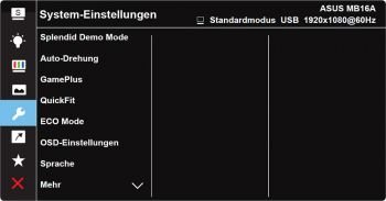 OSD: Systemeinstellungen (Screenshot: ASUS-Handbuch)