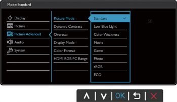 OSD: Erweiterte Bildeinstellungen (Screenshot: BenQ-Handbuch)