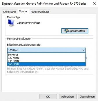 Hertz-Einstellungen ohne Übertaktung