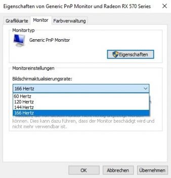 Hertz-Einstellungen mit Übertaktung