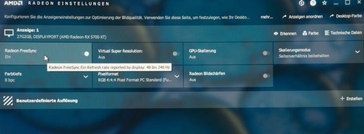 FreeSync arbeitet im Bereich von 48 bis 240 Hz