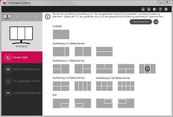 Screen-Split-Optionen – PiP funktioniert beim LG 34GN850-B allerdings nicht