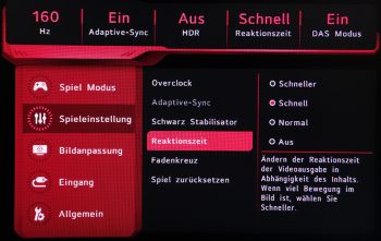 OSD Reaktionszeit: Vierstufige Pixelbeschleunigung