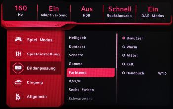 OSD: Große Auswahl bei der Farbtemperatur