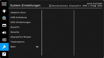 OSD: Systemeinstellungen (Screenshot: ASUS-Handbuch)