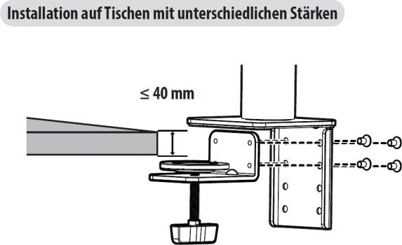 Installation auf Tischen mit unterschiedlichen Stärken