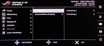 OSD MyFavorite: Belegung der zwei Schnellwahltasten und vier Bild- und Game-Presets