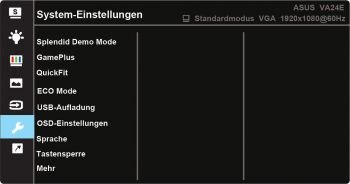 OSD: Systemeinstellungen (Screenshot: ASUS-Handbuch)