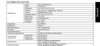 Technische Daten des Acer XB253QGP im deutschen Teil