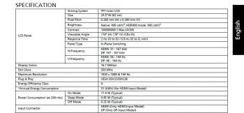 Technische Daten des Acer XB253QGP im englischen Teil
