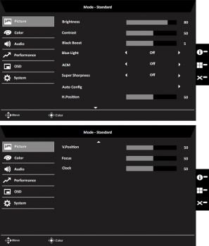 OSD: Bildeinstellungen (Screenshot: Acer-Handbuch)