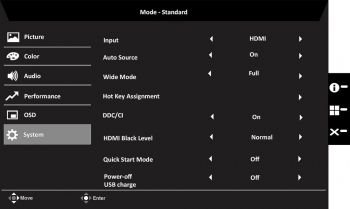 OSD: Systemeinstellungen (Screenshot: Acer-Handbuch)