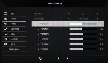 OSD: RGB-Regler für die Profilierung des Monitors