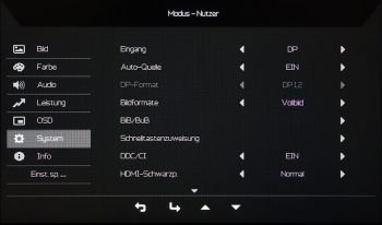 OSD System: Alle weiteren Optionen sind in diesem Menü zu finden