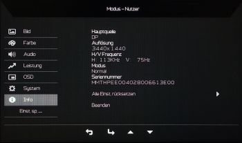 OSD Info: Informationen zu den Display-Einstellungen und Rücksetzung auf die Werkseinstellungen