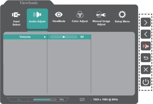 Lautstärke-Einstellung im OSD (Quelle: ViewSonic-Handbuch)