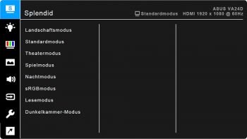 OSD: Splendid-Bildmodi (Screenshot: ASUS-Handbuch)