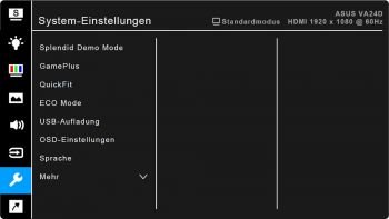 OSD: Systemeinstellungen (Screenshot: ASUS-Handbuch)