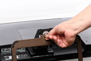 Fixierung des Fusses mit Flügelschraube am Monitorarm