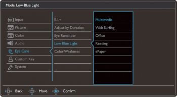 OSD: Eye-Care-Einstellungen (Screenshot: BenQ-Handbuch)