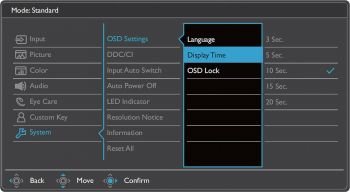 OSD: Systemeinstellungen (Screenshot: BenQ-Handbuch)