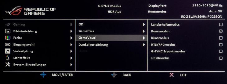 OSD: GameVisual bietet sechs Presets