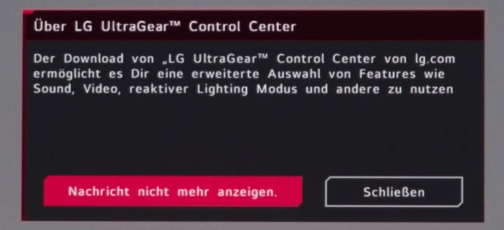 Hinweis im OSD zur LED-Beleuchtung des LG 27GN950-B